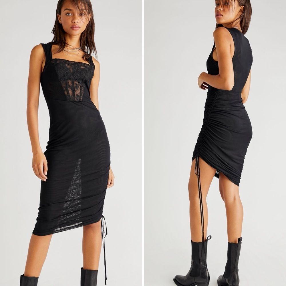 Free People Corset Convertible Lace Dress Black S